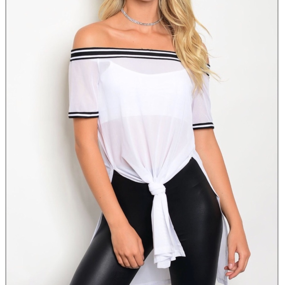 Mesh Off Shoulder Long Tee